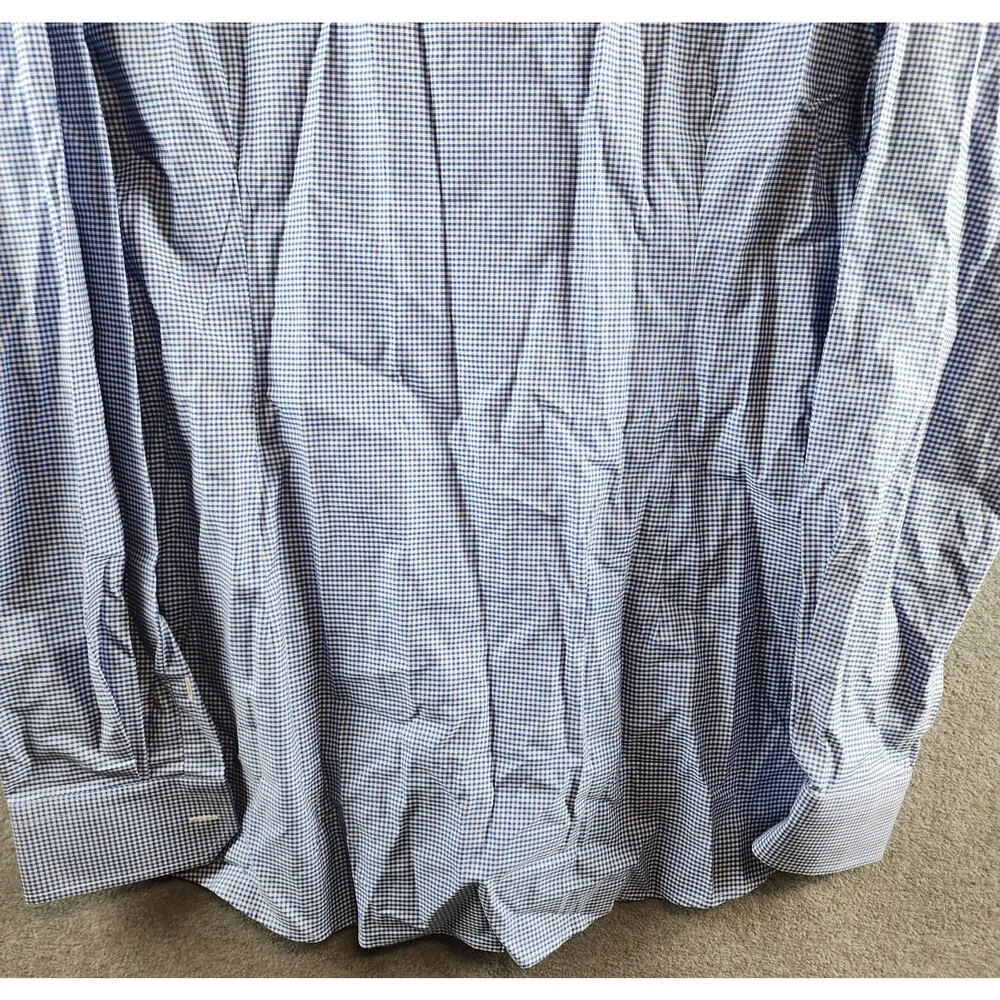 Eton Contemporary Fit MicroCheck Shirt Men's 17.5 Dark Blue Front Button Closure - Picture 12 of 13